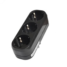 Разветвитель 3 гнезда с/з плоский черный 16А 250В еврослот