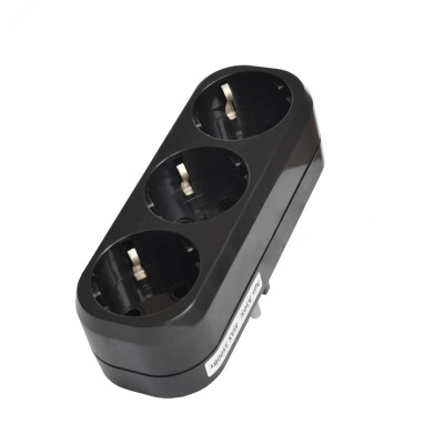 Разветвитель 3 гнезда с/з плоский черный 16А 250В еврослот