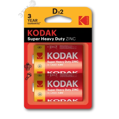 Батарейки Kodak R20-2BL SUPER HEAVY DUTY Zinc [KDHZ-2] (24/120/5040)