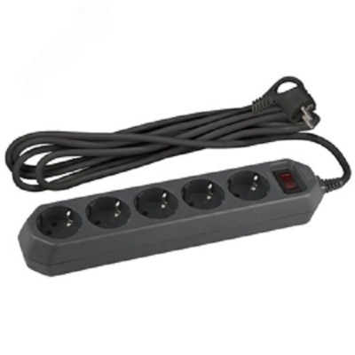Сетевой фильтр ЭРА  USF-5es-5m-B с базовой защитой с заземлением с выключателем 5 розеток 5м 10А черный