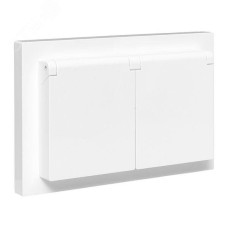 Эпика Механизм розетки двойной 16А IP44 с заземлением со шторками с рамкой с крышками белый EKF