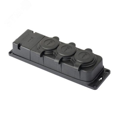 Роз. трехмест. с защит. крышками каучуковая 230В 2P+PE 16A IP44 DIY