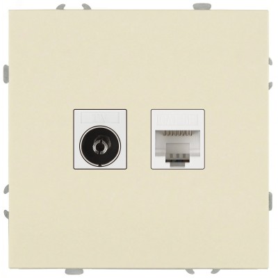 Розетка скрытого монтажа в рамку комбинированная RJ45+TV IP20 слоновая кость 15-3110-02 Galaxy