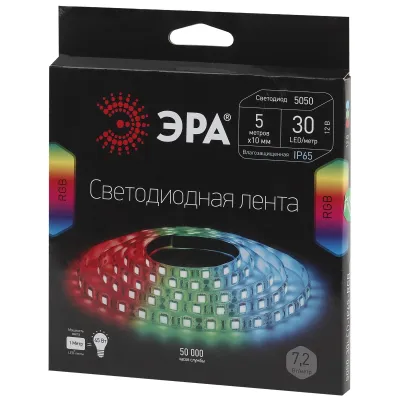 Светодиодная лента ЭРА LS5050 -30LED-IP65-RGB-5m (50/1500)