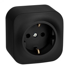 Розетка 1-местная для открытой установки с заземлением без защитных шторок 16А черный матовый QUTEO