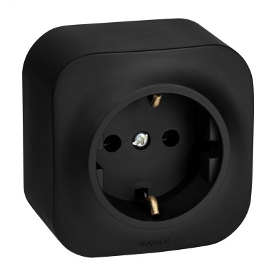 Розетка 1-местная для открытой установки с заземлением без защитных шторок 16А черный матовый QUTEO