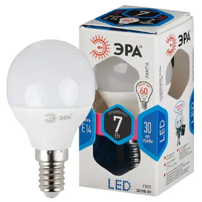 Лампочка светодиодная ЭРА STD LED P45-7W-840-E14 E14 / Е14 7Вт шар нейтральный белый свет