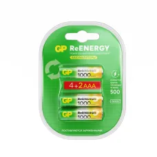Аккумуляторы перезаряжаемые GP ReEnergy 100AAAHC AAA, емкость 930 мАч - 6 шт. в промо-упаковке 4+2