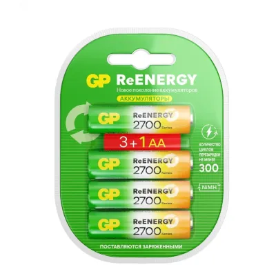 Аккумуляторы перезаряжаемые GP ReEnergy 270AAHC AA, емкость 2650 мАч - 4 шт. в промо-упаковке 3+1