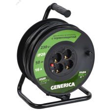 Удлинитель силовой УК50 с термозащитой 4 места 2P+PE/50м 3х1.5мм2 GENERICA