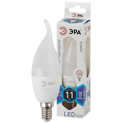 Лампочка светодиодная ЭРА STD LED BXS-11W-840-E14 E14 / Е14 11Вт свеча на ветру нейтральный белый свет
