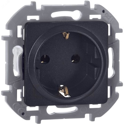 Розетка 1-местная с заземлением без защитных шторок 16А антрацит INSPIRIA