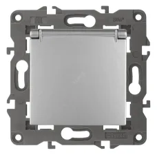 14-2103-03 ЭРА Розетка 2P+E Schuko со шторками с крышкой, 16A-250В, IP20, Эра Elegance, алюминий (10
