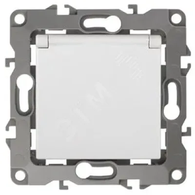 12-2103-01 ЭРА Розетка 2P+E Schuko со шторками с крышкой, 16A-250В, IP20, Эра12, белый (10/100/2800)