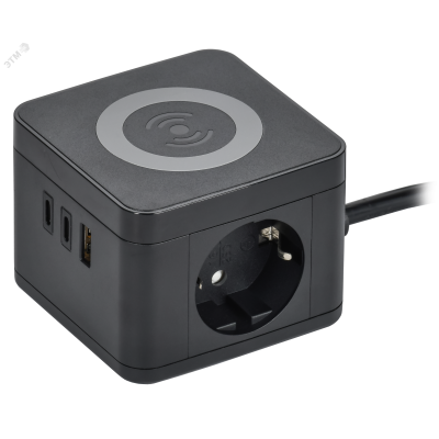 DOMINIC Удлинитель с беспроводной зарядкой 10Вт У02К 2 места 2P+PE 1,3м 3х1,0мм2 16А/250В USB A+C черный IEK