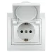 Розетка Intro Plano 1-209-01 с заземлением 2P+E Schuko с крышкой штор., 16А-250В, IP20, скрытой установки, IP44, белый