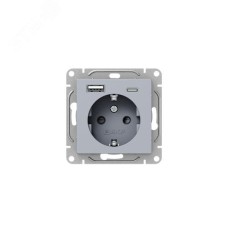 Механизм розетки с USB-A+С - 2шт, 16А, с заземлением, со шторками, алюминий Эпика EKF