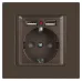Розетка Intro Accent 6-410-08 , P+E Schuko со шторками, 16А-250В + 2хUSB, IP20, СУ, бронза