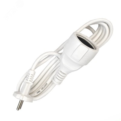 Удлинитель-шнур, 1 гнездо, ПВС, 2*1, 10А, 2200 Вт, без заземления, 3 метра, белый, DOMTOK