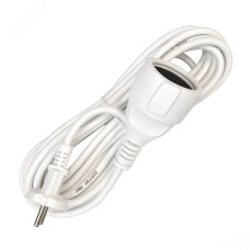 Удлинитель-шнур, 1 гнездо, ПВС, 2*1, 10А, 2200 Вт, без заземления, 5 метров, белый, DOMTOK