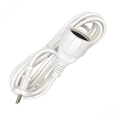 Удлинитель-шнур, 1 гнездо, ПВС, 2*1, 10А, 2200 Вт, без заземления, 5 метров, белый, DOMTOK