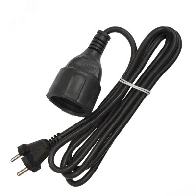 Удлинитель-шнур, 1 гнездо, ПВС, 2*1, 10А, 2200 Вт, без заземления, 2 метра, черный, DOMTOK