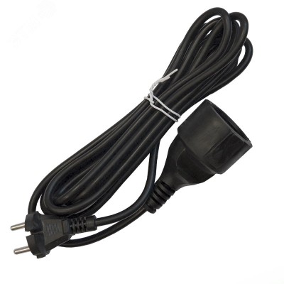 Удлинитель-шнур, 1 гнездо, ПВС, 2*1, 10А, 2200 Вт, без заземления, 3 метра, черный, DOMTOK