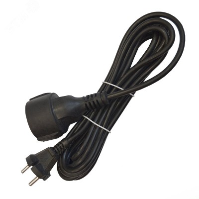 Удлинитель-шнур, 1 гнездо, ПВС, 2*1, 10А, 2200 Вт, без заземления, 5 метров, черный, DOMTOK