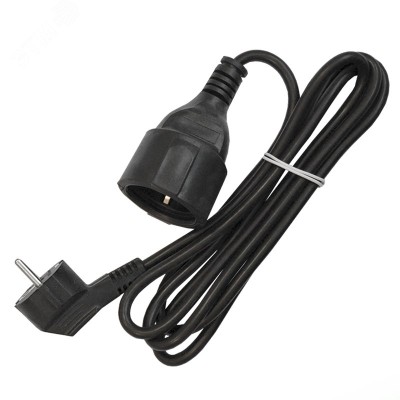 Удлинитель-шнур, 1 гнездо, ПВС, 3*1, 16А, 3500 Вт, с заземлением, 2 метра, черный, DOMTOK