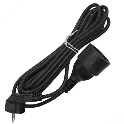 Удлинитель-шнур, 1 гнездо, ПВС, 3*1, 16А, 3500 Вт, с заземлением, 3 метра, черный, DOMTOK