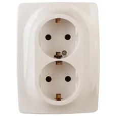 12-2106-02 ЭРА Розетка 2X2P+E Schuko, 16A-250В, IP20, Эра12, слоновая кость (10/100/1600)