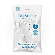 Удлинитель бытовой 3 гнезда, ПВС 2*1, 2,2 кВт, без заземления, 7 метров DOMTOK