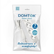 Удлинитель бытовой 4 гнезда, ПВС 2*1, 2,2кВт, без заземления, 7 метров DOMTOK
