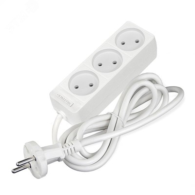 Удлинитель бытовой 3 гнезда, ПВС 2*0,75, 2,2кВт, без заземления 1,5м Лидер DOMTOK