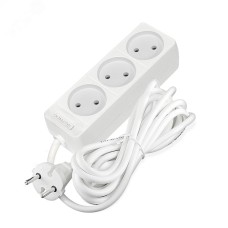 Удлинитель бытовой 3 гнезда, ПВС 2*0,75, 2,2кВт, без заземления 3м Лидер DOMTOK