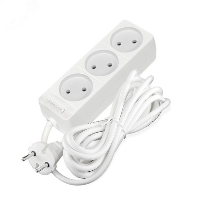 Удлинитель бытовой 3 гнезда, ПВС 2*0,75, 2,2кВт, без заземления 3м Лидер DOMTOK