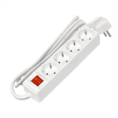 Удлинитель бытовой, 4 гнезда, 3500 Вт, с заземлением, с выключетелем, ПВС, 1,5 метра DOMTOK