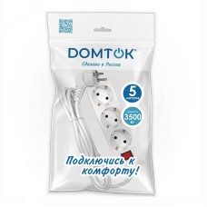 Удлинитель бытовой 3 гнезда, ПВС 3*1, 3,5 кВт, с заземлением, с выключателем, 5 метров DOMTOK