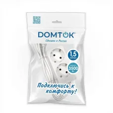Удлинитель бытовой 2 гнезда, ПВС 3*1, 3,5 кВт, с заземлением, 1,5 метра DOMTOK
