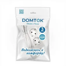 Удлинитель бытовой 2 гнезда, ПВС 3*1, 3,5 кВт, с заземлением, 3 метра DOMTOK