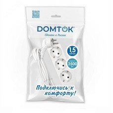 Удлинитель бытовой 3 гнезда, ПВС 3*1, 3,5 кВт, с заземлением, 1,5 метра DOMTOK