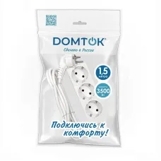 Удлинитель бытовой 3 гнезда, ПВС 3*1, 3,5 кВт, с заземлением, 1,5 метра DOMTOK