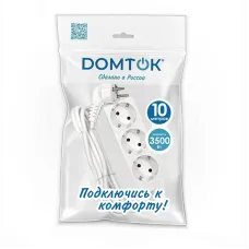 Удлинитель бытовой 3 гнезда, ПВС 3*1, 3,5 кВт, с заземлением, 10 метров DOMTOK