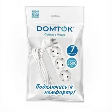 Удлинитель бытовой 3 гнезда, ПВС 3*1, 3,5 кВт, с заземлением, 7 метров DOMTOK