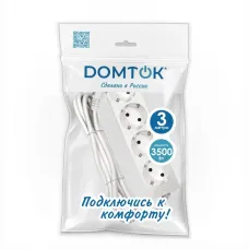 Удлинитель бытовой 4 гнезда, ПВС 3*1, 3,5кВт, с заземлением, 3 метра DOMTOK