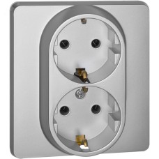 Розетка 2-местная с заземлением без защитных шторок 16А в сборе алюминий INSPIRIA