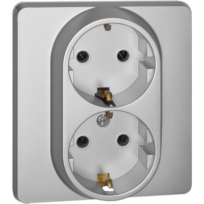 Розетка 2-местная с заземлением без защитных шторок 16А в сборе алюминий INSPIRIA