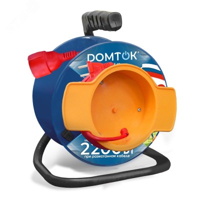 Удлинитель силовой на катушке с 1 выносной розеткой, ПВС 2*1, 2,2кВт, без заземления, 40 метров DOMTOK