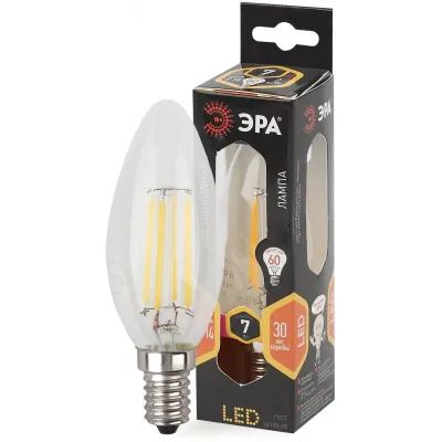 Лампочка светодиодная ЭРА F-LED B35-7W-827-E14 Е14 / Е14 7Вт филамент свеча теплый белый свет