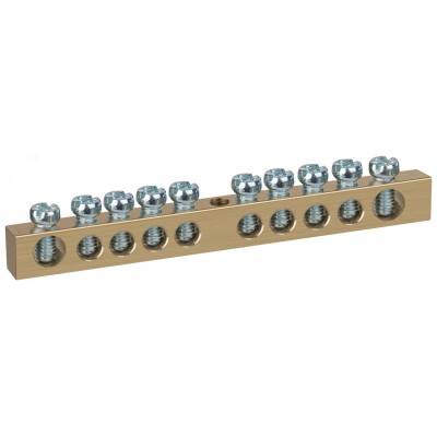 Шина ЭРА NO-122-15 PEN земля-ноль 6х9мм 10/1 латунная с креплениями по центру